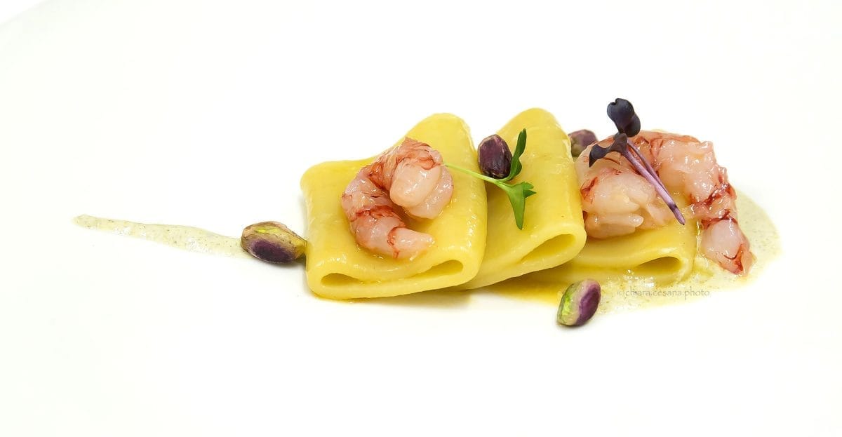 paccheri pistacchio e gamberi
